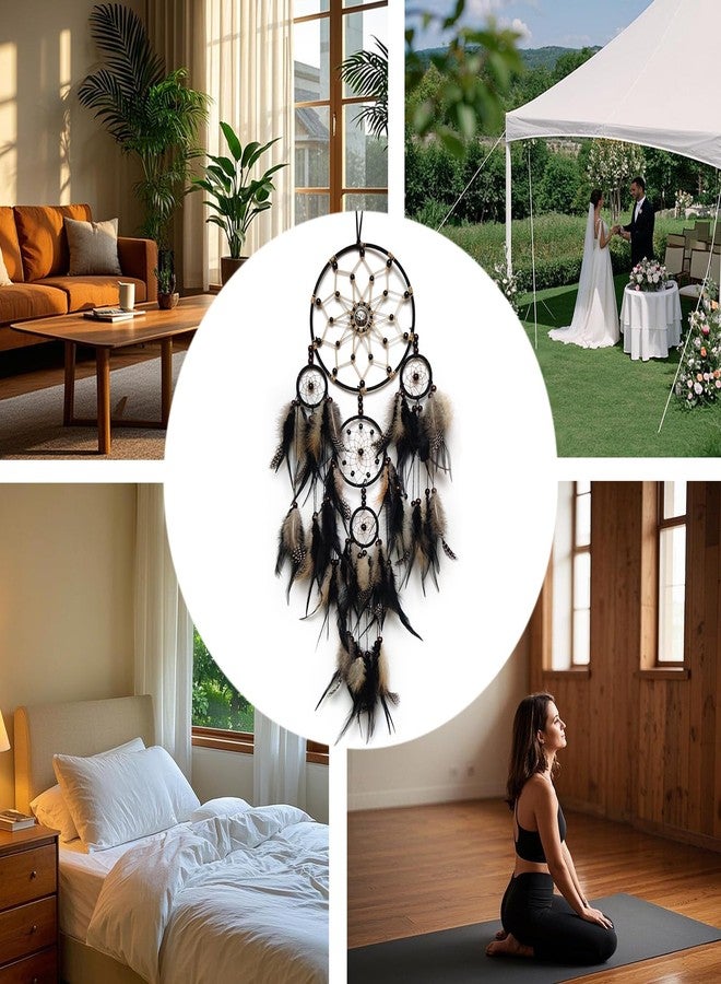SOYUZU Large Dream Catcher Wall Decor Brown and Black Dream Catchers with Tree of Life Pendant Bead Handmade Feather Dreamcatcher Wall Hanging Ornament for Bedroom Living Room Home Decor - Image 5